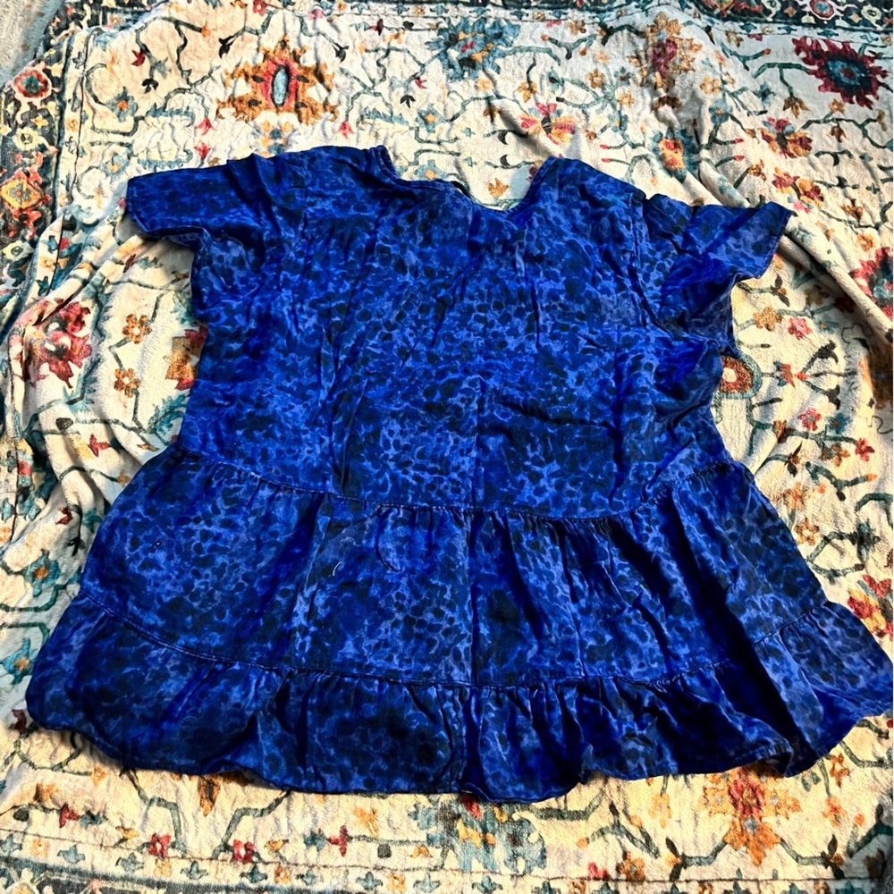 Terra & Sky Vibrant Blue Blouse Plus Size 1X 100% Cotton - Picture 2 of 3